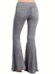 Women's Plus Denim Print High Rise Flare Leg Pants