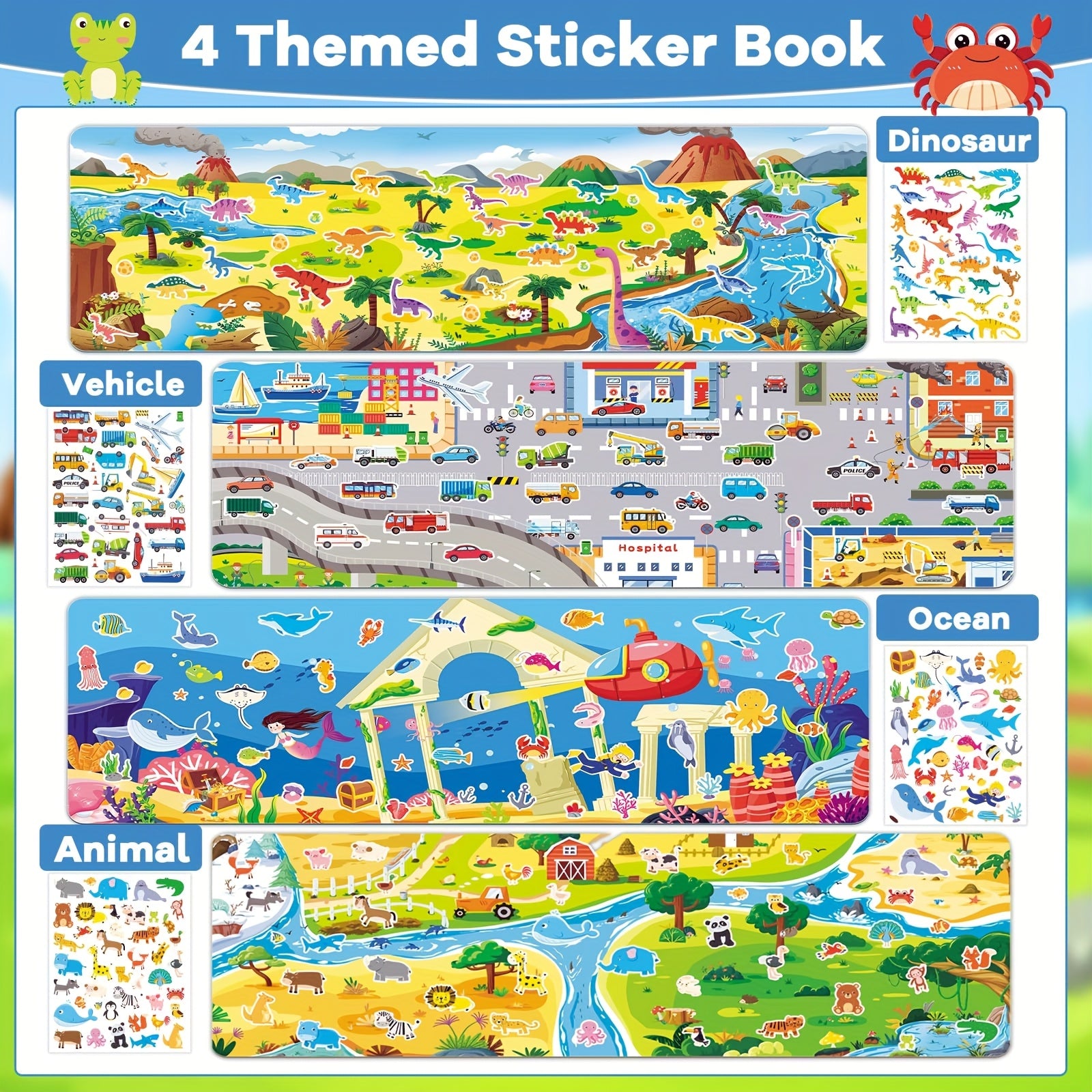 4 Sets Large Reusable Sticker Books for Toddlers