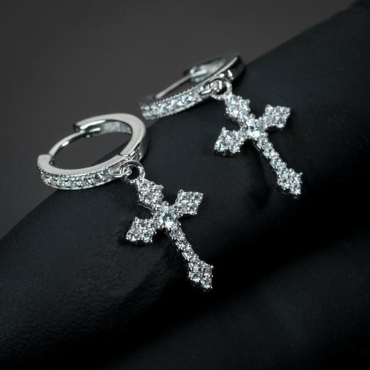 Zircon Hoop Drop Earrings Silver Plated Birthstone Gift 1Pair