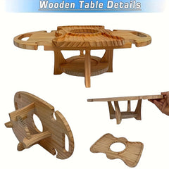 Wooden Foldable Picnic Table Camping Wine Holder