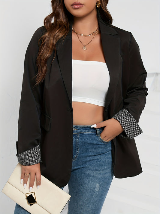  Blazer Women's Plus Solid Lapel Collar Button Blazer