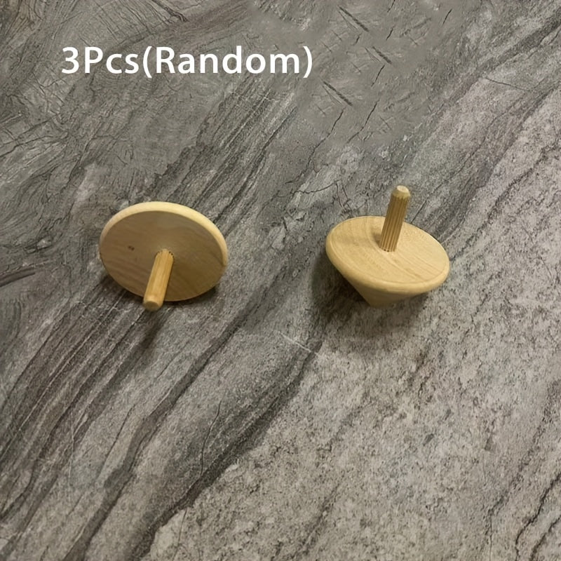 3pcs Handcrafted Wooden Tops with Unique Grain Patterns for Kids Ages 6