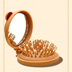 Portable Bear Decor Hairbrush Mirror Kit Airbag Massage Comb