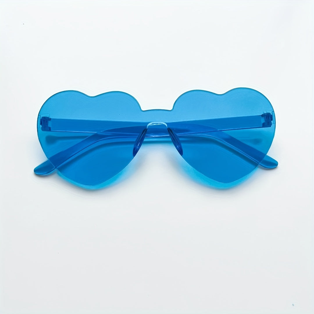 Heart One Piece Sunglasses Rimless Decorative Glasses for Party Beach Club