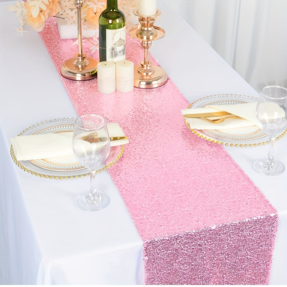 Pink Golden Sequin Table Runner 30x182cm Glitter Table Cloth for Wedding