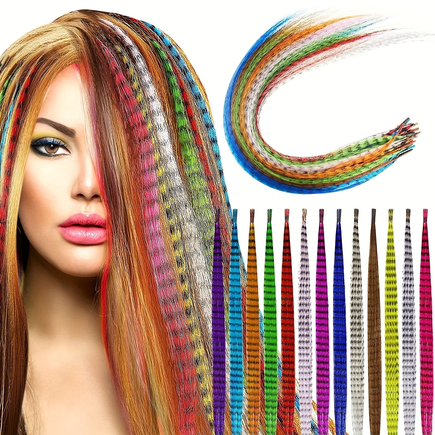 Colorful Feather Crochet Hair Extensions Synthetic Hair Pieces