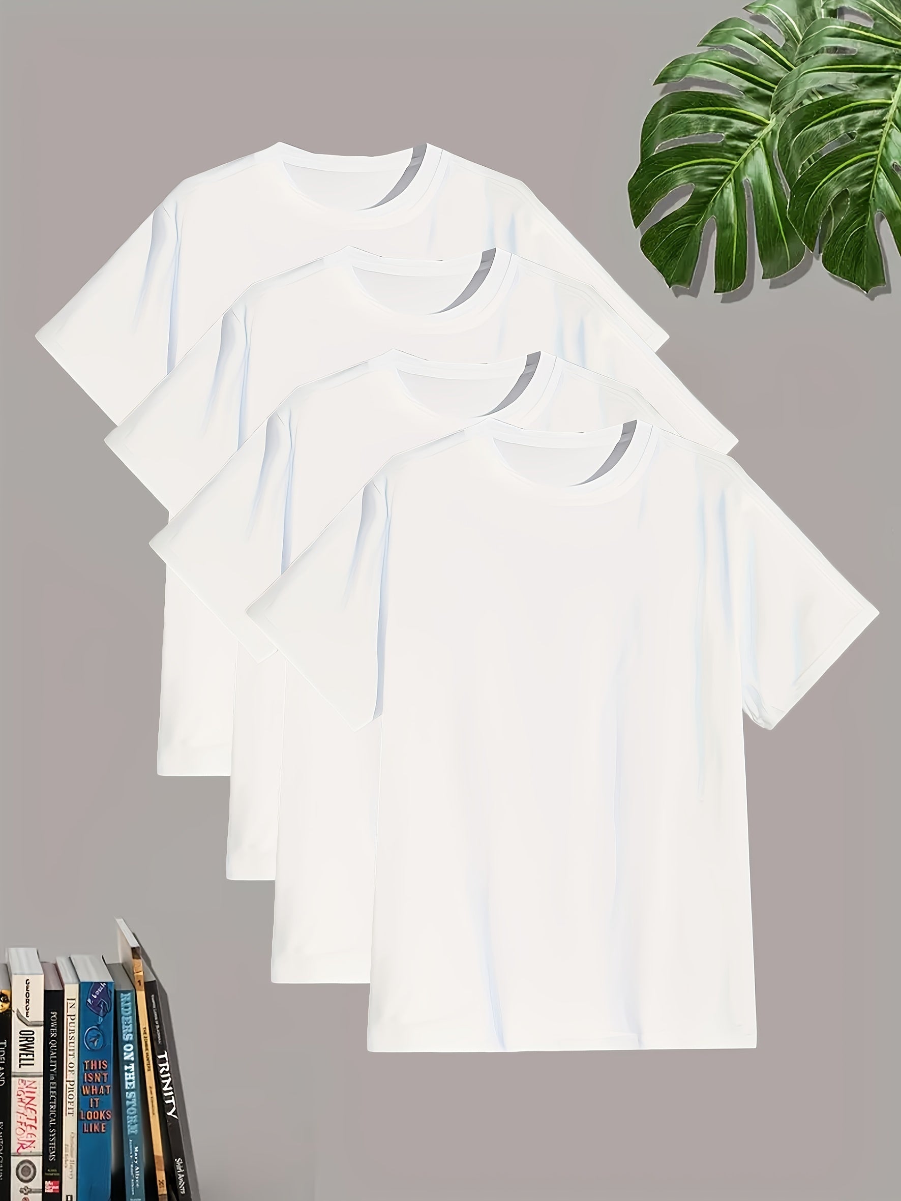 4 Pcs Men's Solid Short Sleeve T-shirt Tee Summer Casual Comfy Cotton
