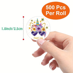 500pcs Unicorn Mermaid Thank You Sticker 1.0" Adhesive Label Decoration