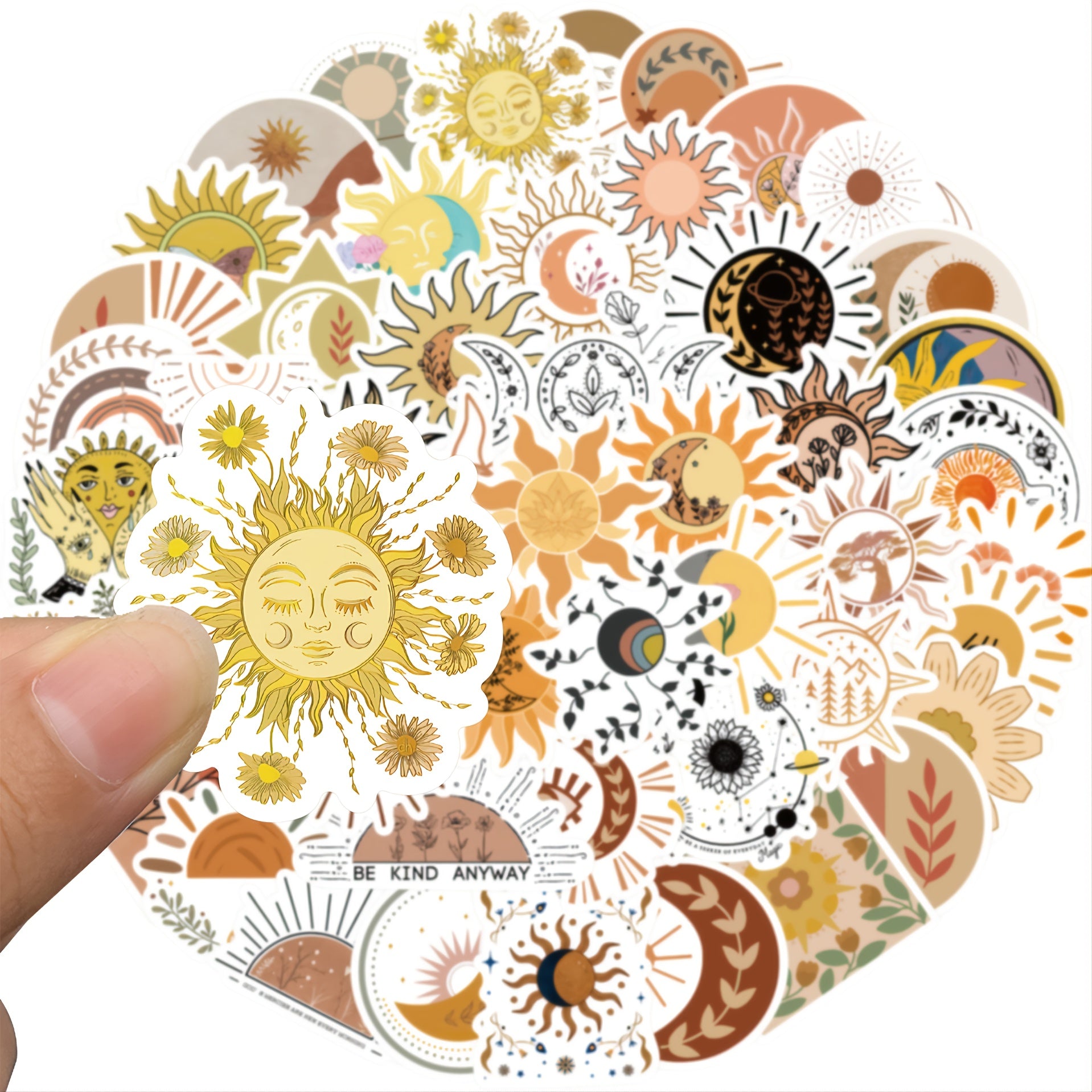 Bright Sun & Flower Doodle Stickers for Decorating Luggage Guitars Notebooks