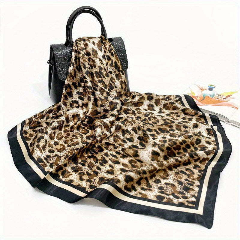 Leopard Printed Headscarf Satin Square Scarf Bandana Silk Feeling Headband