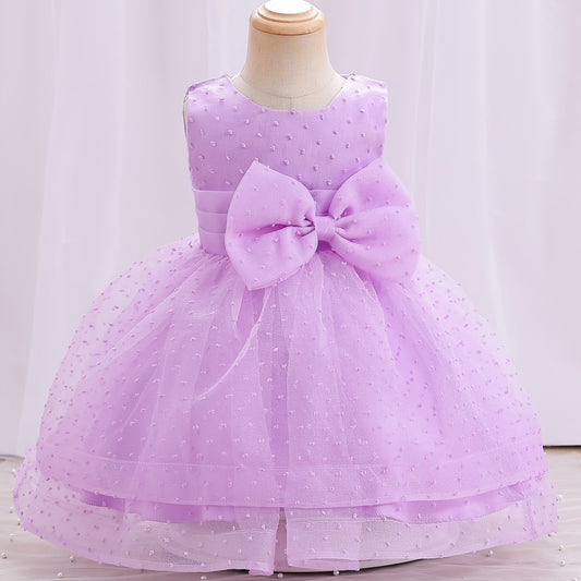 Baby Girls Sleeveless Dress With Bow Decoration