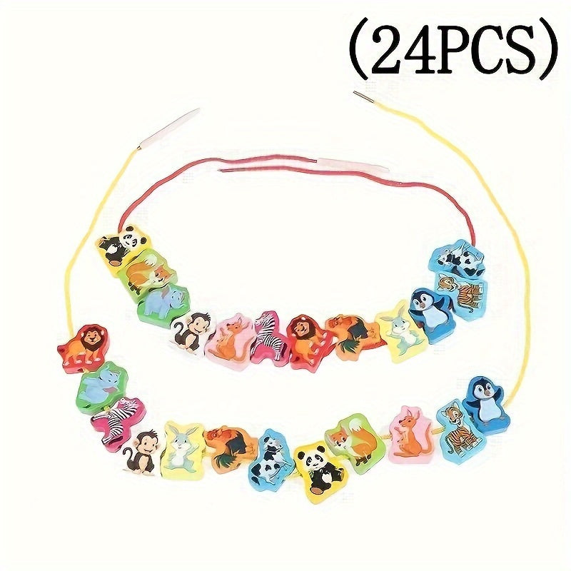 24pcs Fruit Number Animal Beaded Strings Educational Toys
