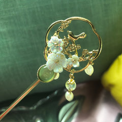 Hanfu Hairpin Faux Pearl Flower Metal Chignon Vintage Chinese Style Cheongsam