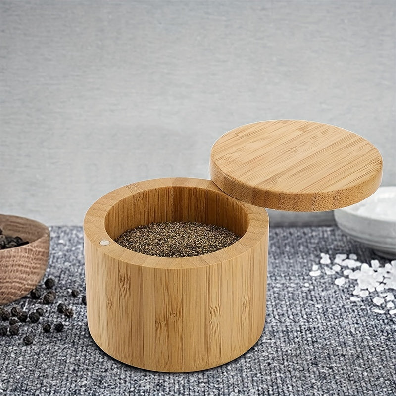 2pcs Bamboo Salt Box Salt Cellar Wooden Storage Box Spice Storage Box With Lid