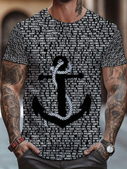 Men's Anchor Print T-shirt Casual Stretch Tee for Summer