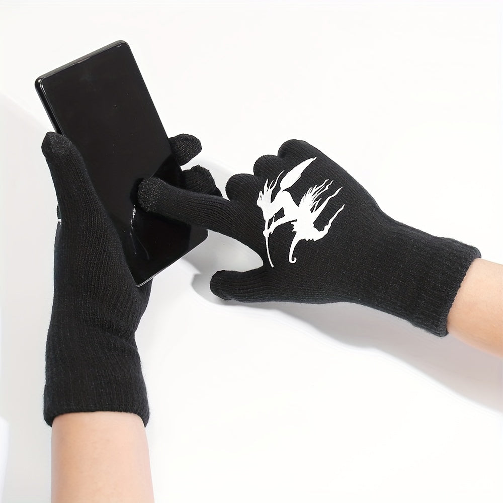 Halloween Witch Touch Screen Knitted Gloves, Windproof Warm Winter Gloves