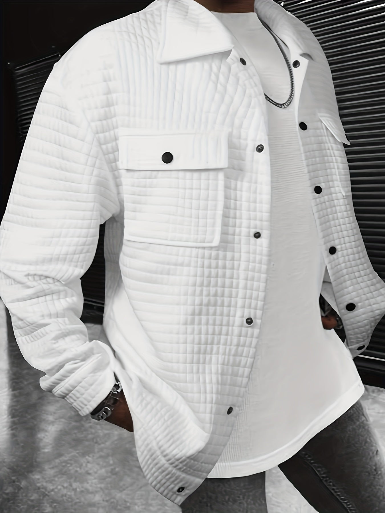 Men's Button Lapel Collar Long Sleeve Jacket