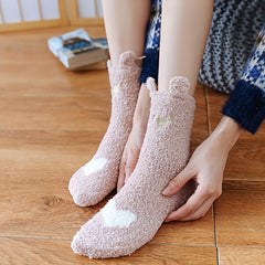 Bear Pattern Fuzzy Socks Mid Tube Stockings