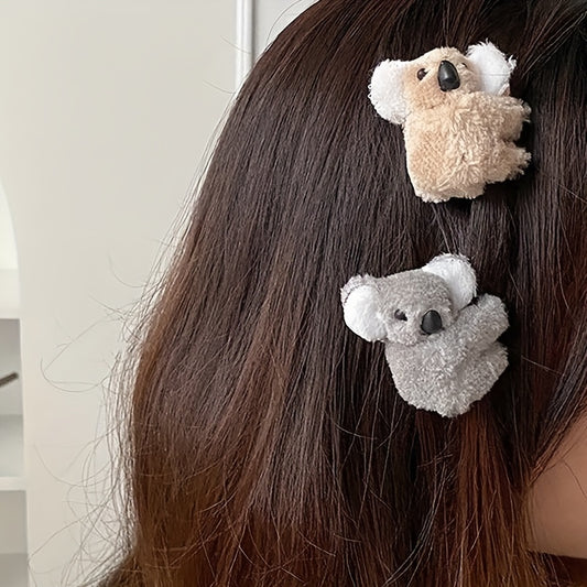 2pcs Plush Koala Cartoon Hair Clips for Women & Girls