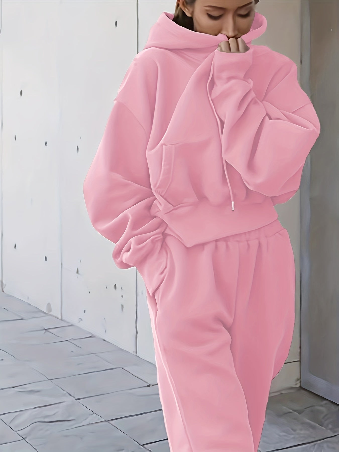 2pcs Oversized Hooded Sweatshirts & Sweatpants Set Women's Clothing