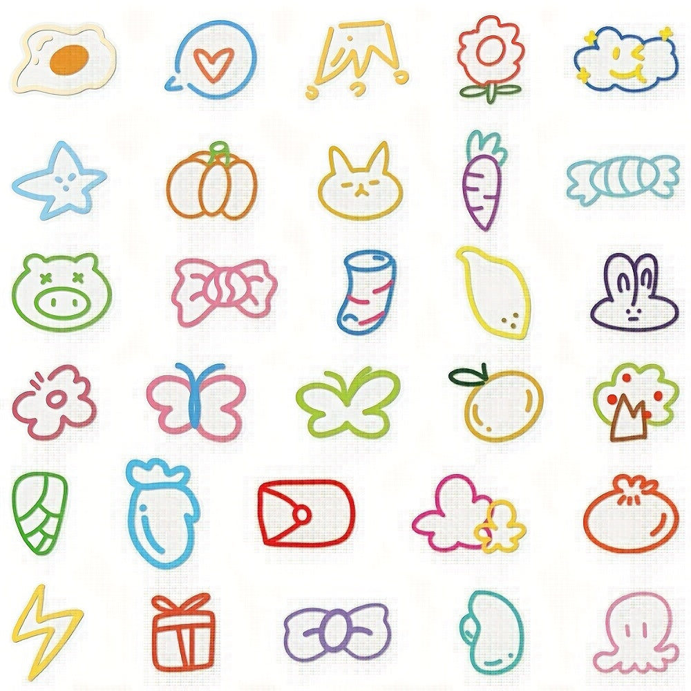 60pcs Cartoon Doodle Stickers Assorted Colors DIY Decals