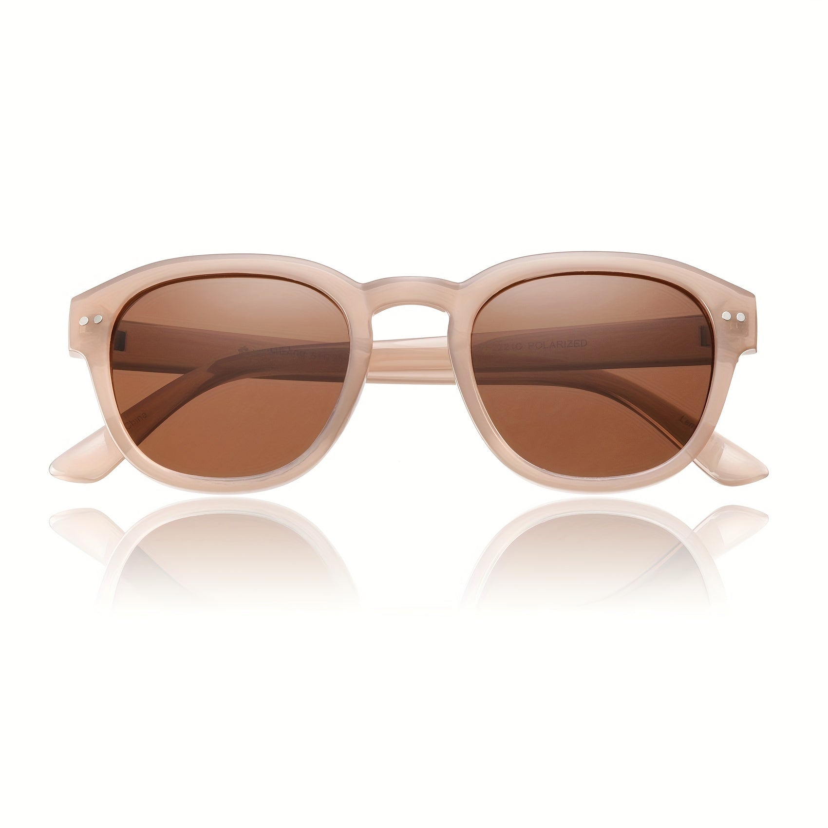 OUWEN Vintage Round Polarized Sunglasses Nude Pink Brown UV400 Protection