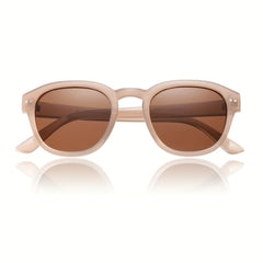 OUWEN Vintage Round Polarized Sunglasses Nude Pink Brown UV400 Protection