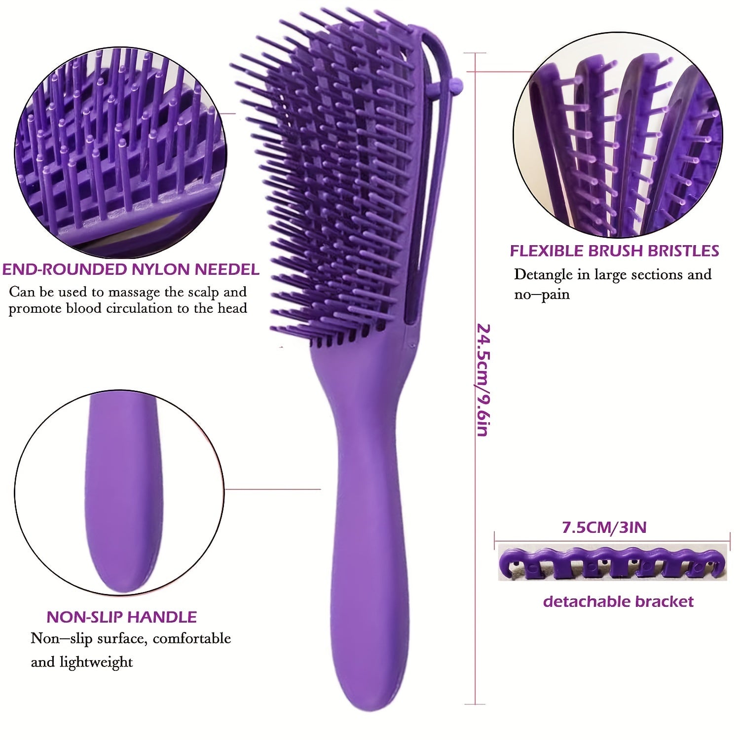 5Pcs Hair Styling Detangling Brush Set Soft Cushion Bristle Comb Edge Teasing