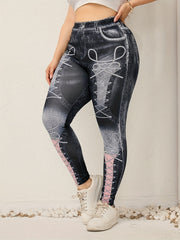 Denim Print Skinny Leggings Casual Stretchy Leggings