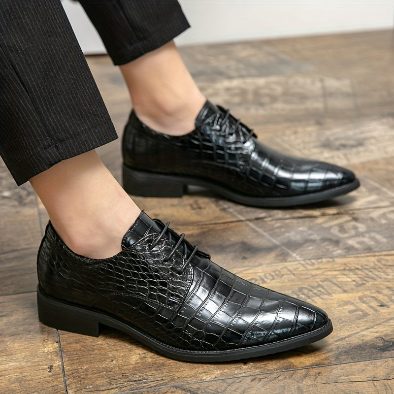 Crocodile Embossed Pointed Top Slip On Derby Shoes