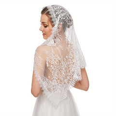 Floral Lace Bridal Veil Sheer Tulle Overlay Wedding Hair Accessory