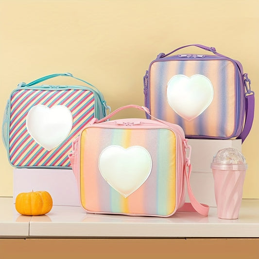Children's Love Heart Rainbow Lunch Bag with Shoulder Strap