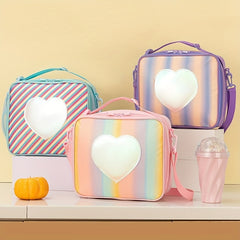 Children's Love Heart Rainbow Lunch Bag with Shoulder Strap
