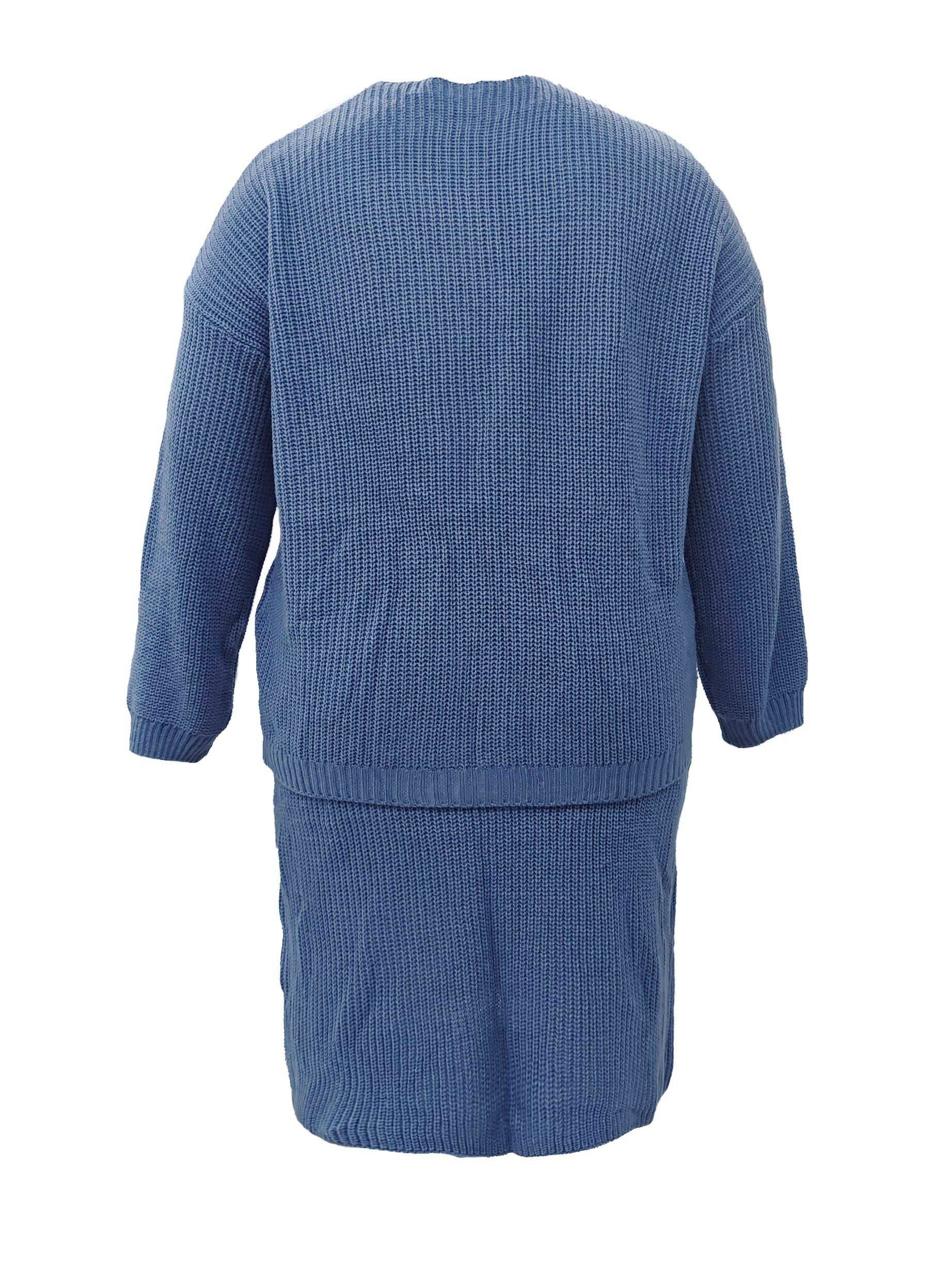  Solid Button Up Sweater & Skirt Set