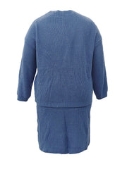  Solid Button Up Sweater & Skirt Set