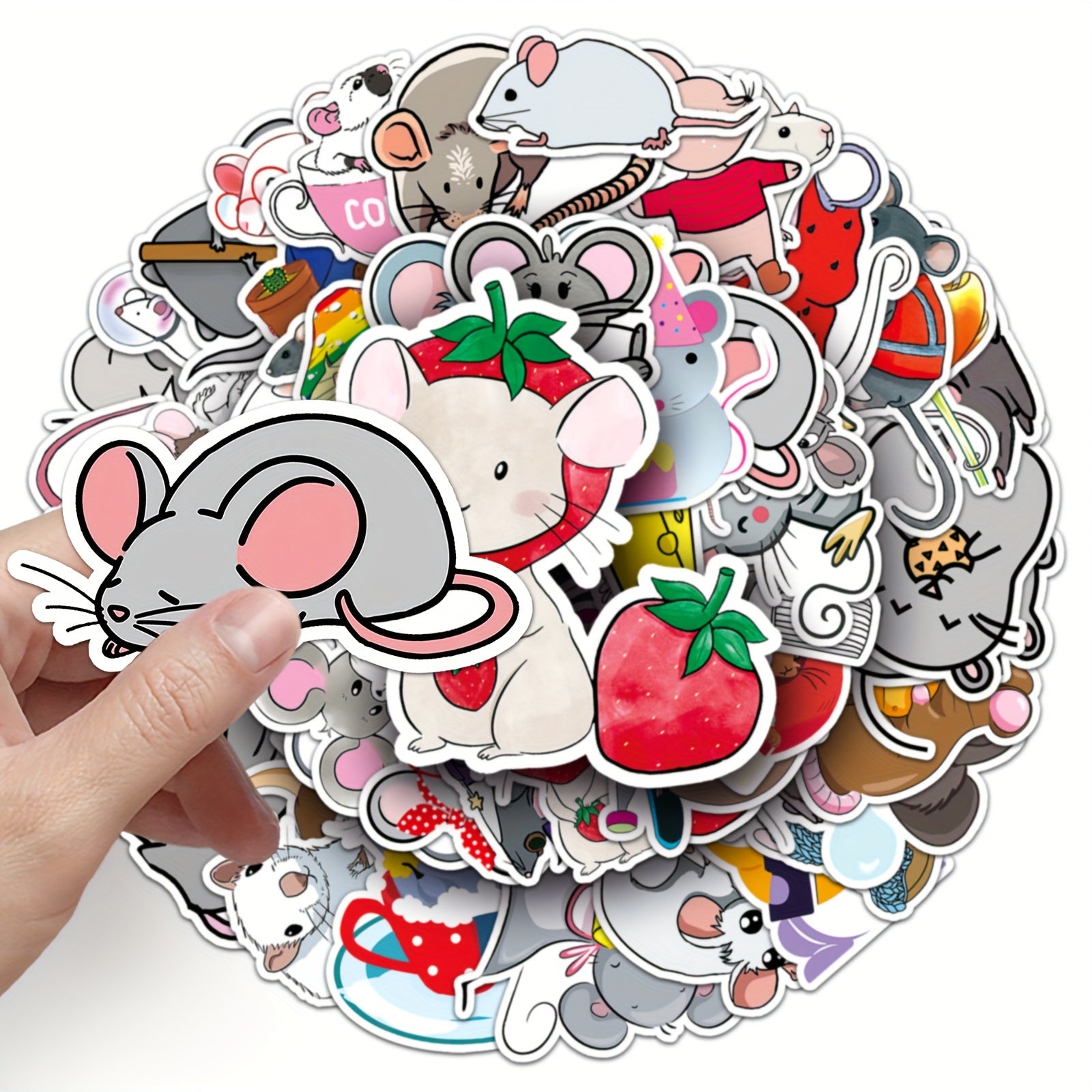 50pcs Mouse Cartoon Animal Stickers for Laptop Helmet Desktop Water Cup