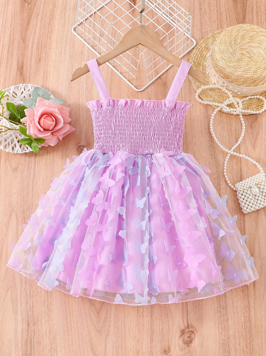 Toddler Girls Butterfly Applique Frill Trim Cami Dress