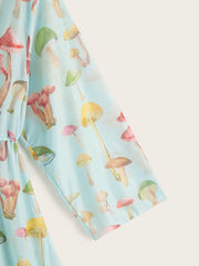 Mushroom Print Kimono Drawstring Long Sleeve Cover Up Shirt