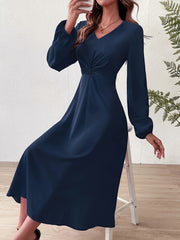  Lantern Sleeve Twist Front Dress