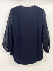 V Neck Loose Blouses Casual Mesh Stitching Dot Pom Poms 3/4 Sleeve Tops