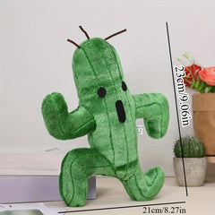 Green Cactus Plush Toy 9in Whimsical Desk Decor Eyes & Mouth