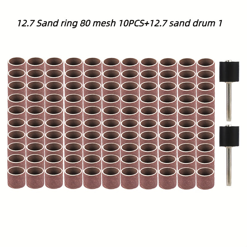 50pcs 80 Mesh Sand Ring & 1Pc 12.7 Sand Drum Combo Set for Rotary Tools