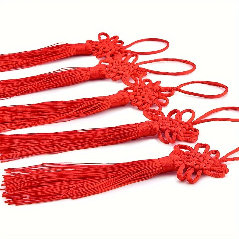 6pcs Red Chinese Knot Lanyard Tassels Hand Woven Pendant