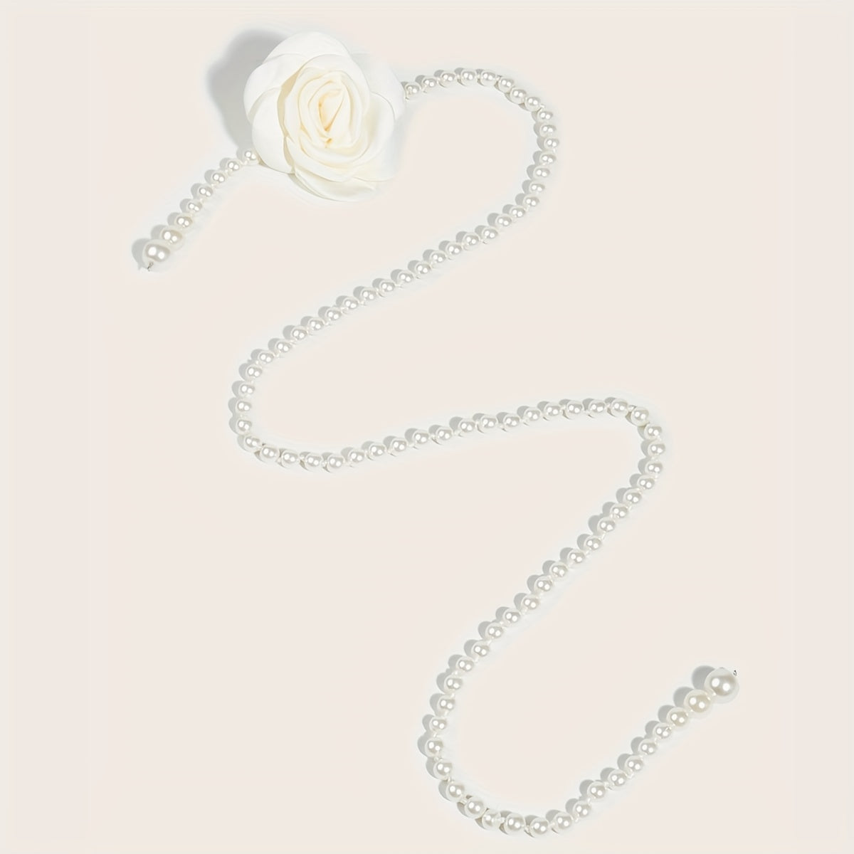 Camellia Decor Waist Chain Faux Pearl Pendant Chain Belt Dress Girdle