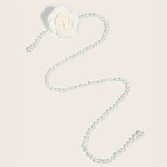 Camellia Decor Waist Chain Faux Pearl Pendant Chain Belt Dress Girdle