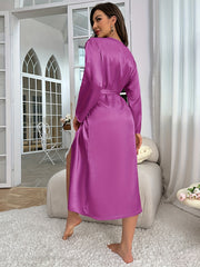 Solid Night Robe V Neck Long Sleeve House Robe Women's Sleepwear