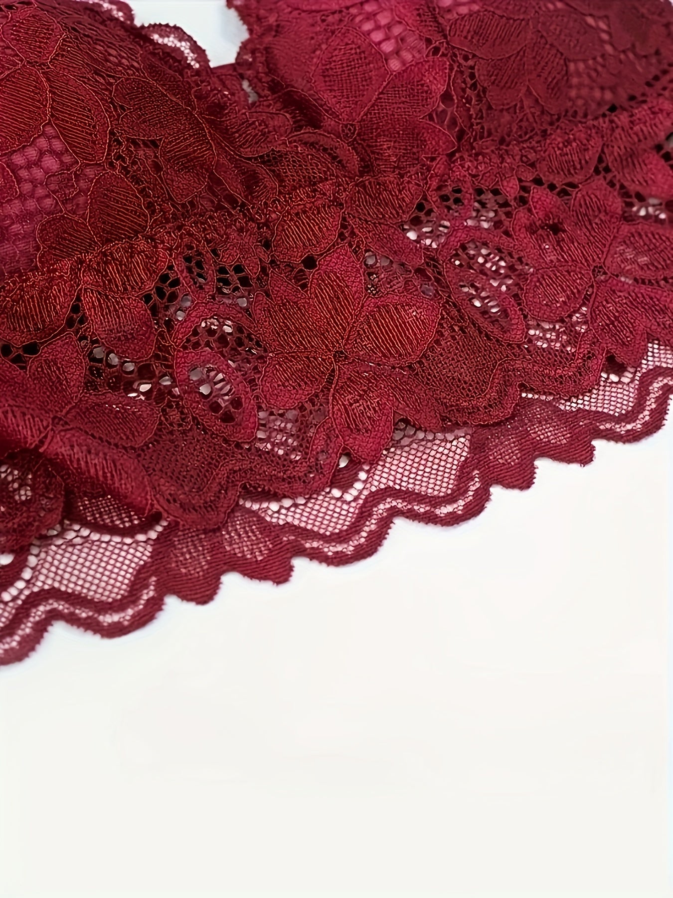 2pcs Lace Wireless Bras Floral Scallop Trim Comfy Women's Lingerie