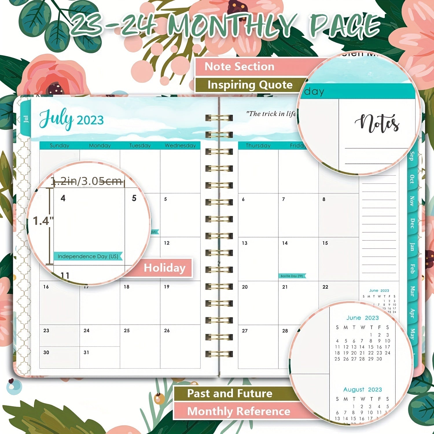 Academic Planner July-June 6.3''x8.4'' Weekly Monthly 12 Month Tabs