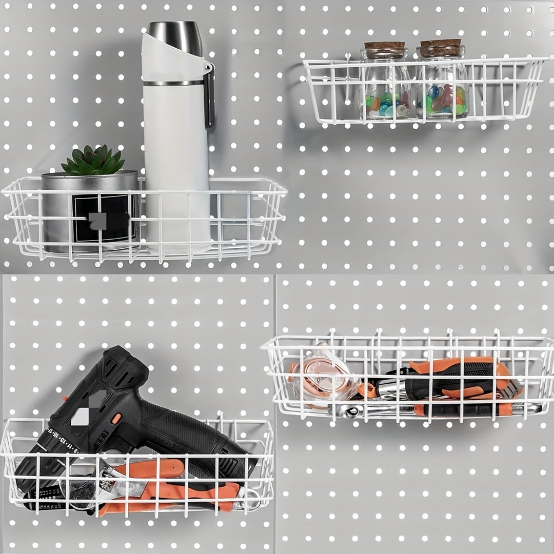 8pcs Pegboard Storage Rack Basket - 4 Sizes Baskets & 4 Plates Wire Shelf