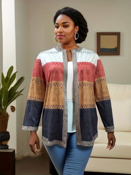  Colorblock Eyelet Embroidered Cardigan